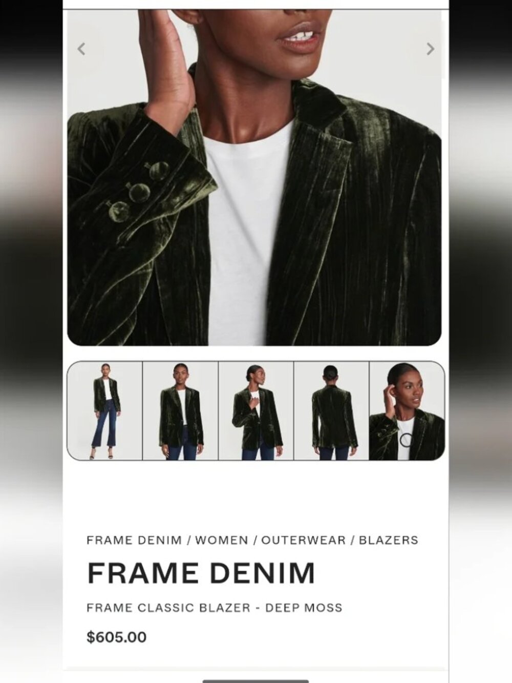 Frame Denim Velvet Blazer Dark Green Wedding Cocktail Party Formal Size 4